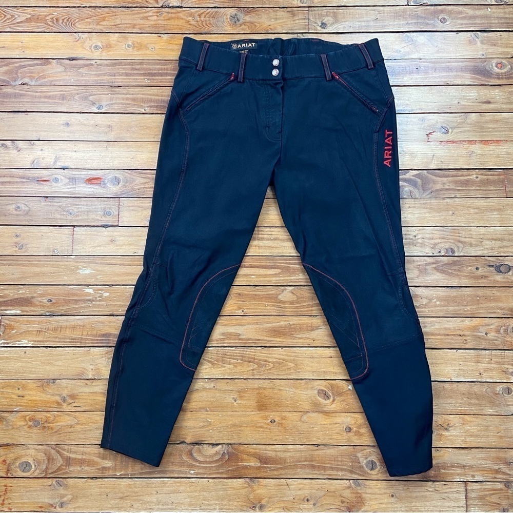Ariat breeches horse back riding pants black red details equestrian fashion 36